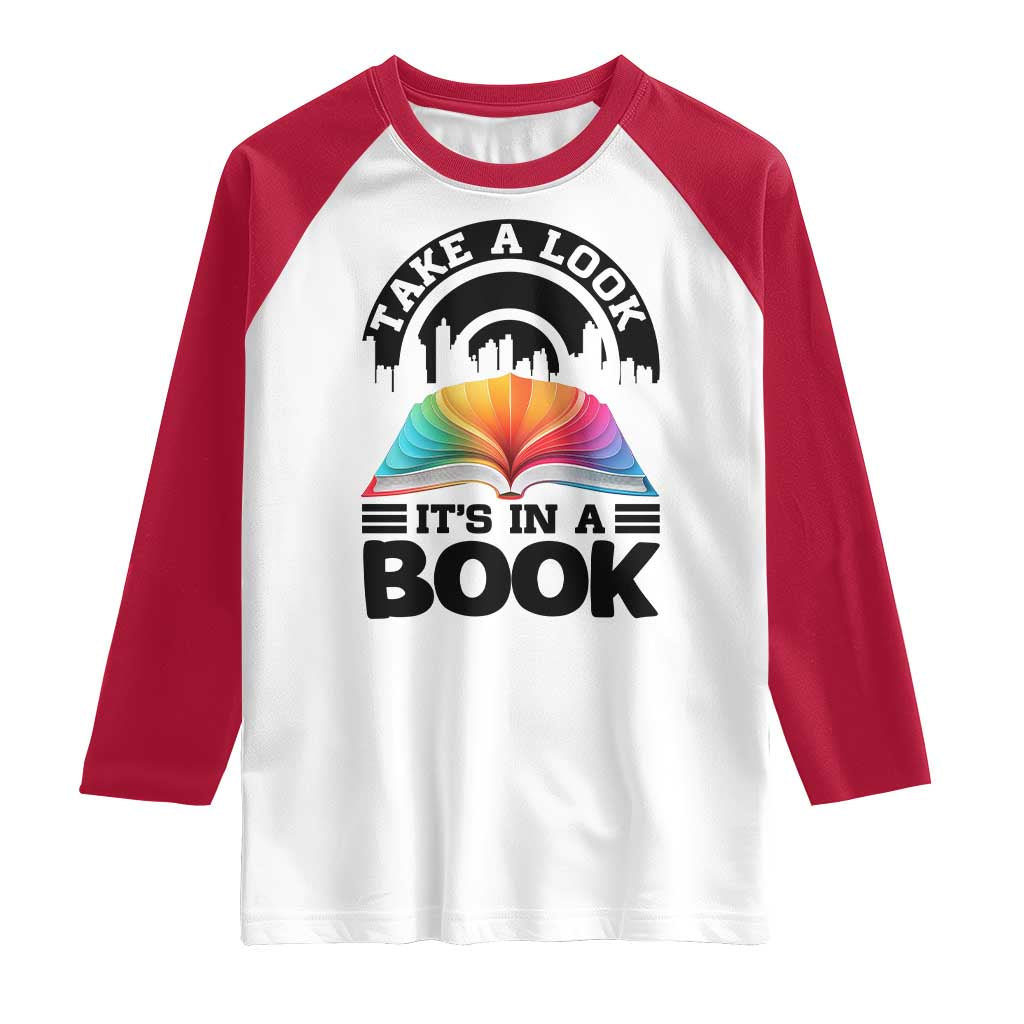 Take A Look It Is In A Book Raglan Shirt Reading Retro Rainbow Vintage - Wonder Print Shop