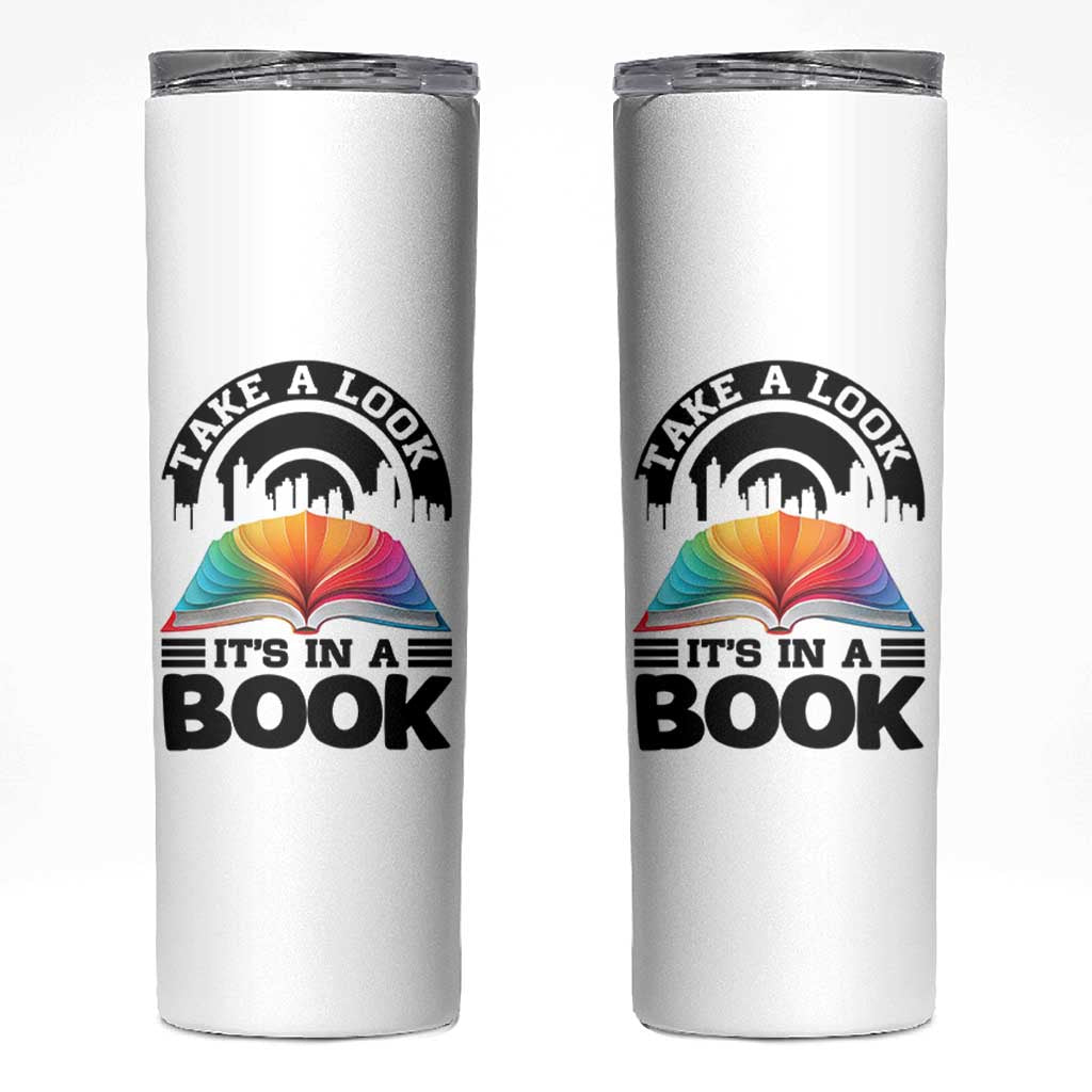 Take A Look It Is In A Book Skinny Tumbler Reading Retro Rainbow Vintage