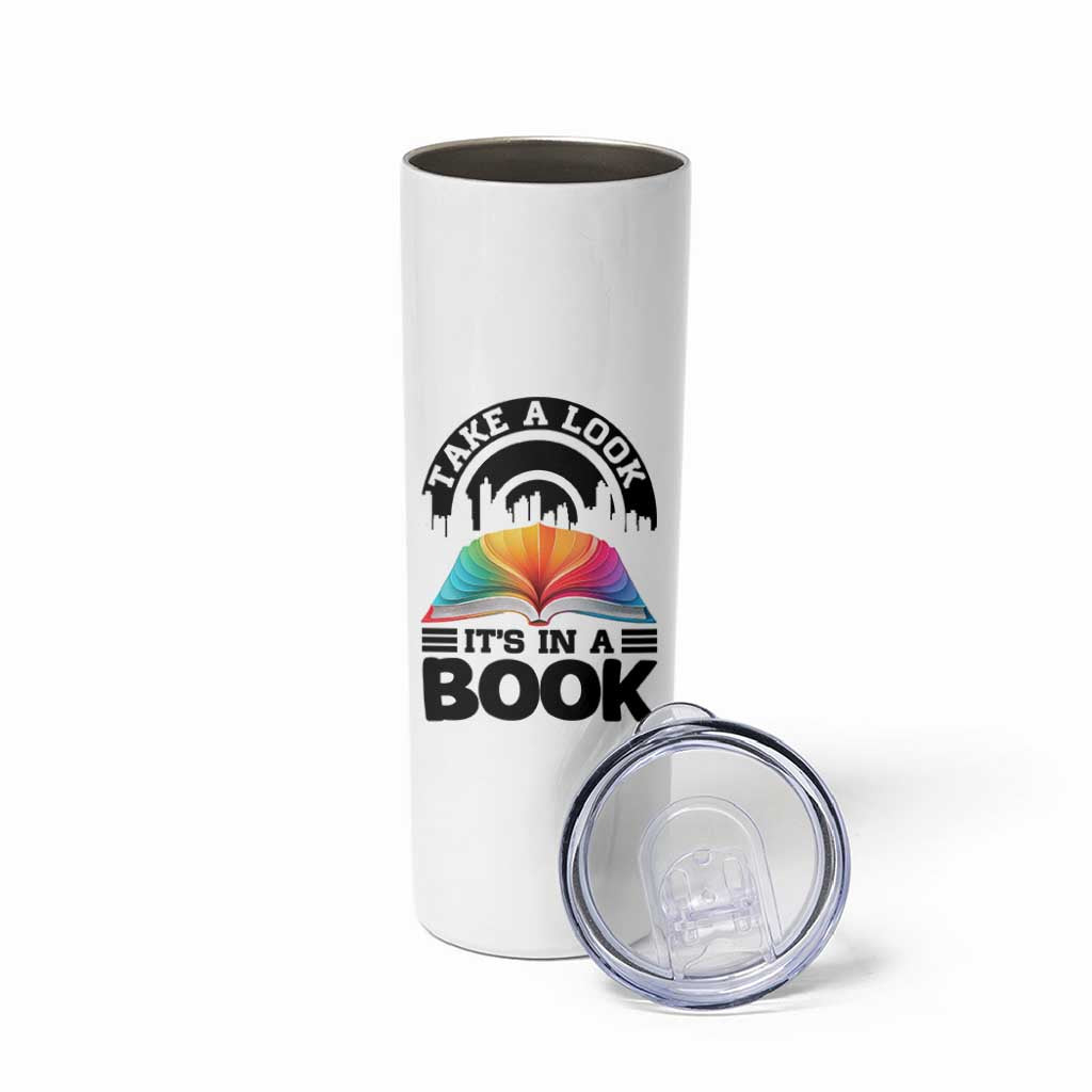Take A Look It Is In A Book Skinny Tumbler Reading Retro Rainbow Vintage