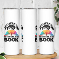 Take A Look It Is In A Book Skinny Tumbler Reading Retro Rainbow Vintage