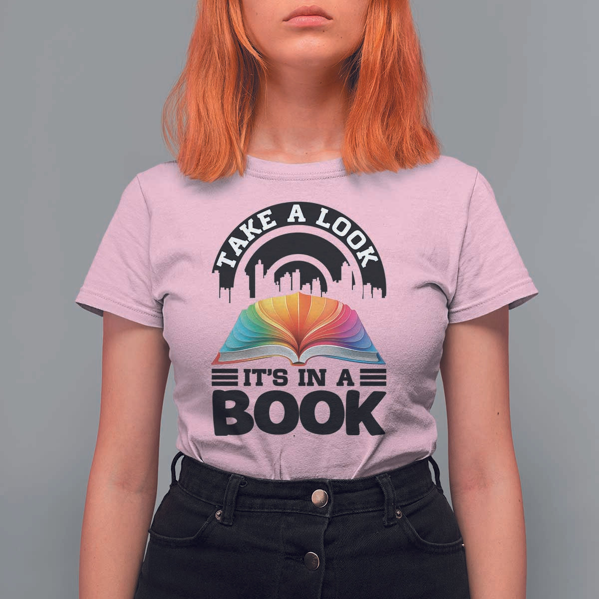 Take A Look It Is In A Book T Shirt For Women Reading Retro Rainbow Vintage - Wonder Print Shop