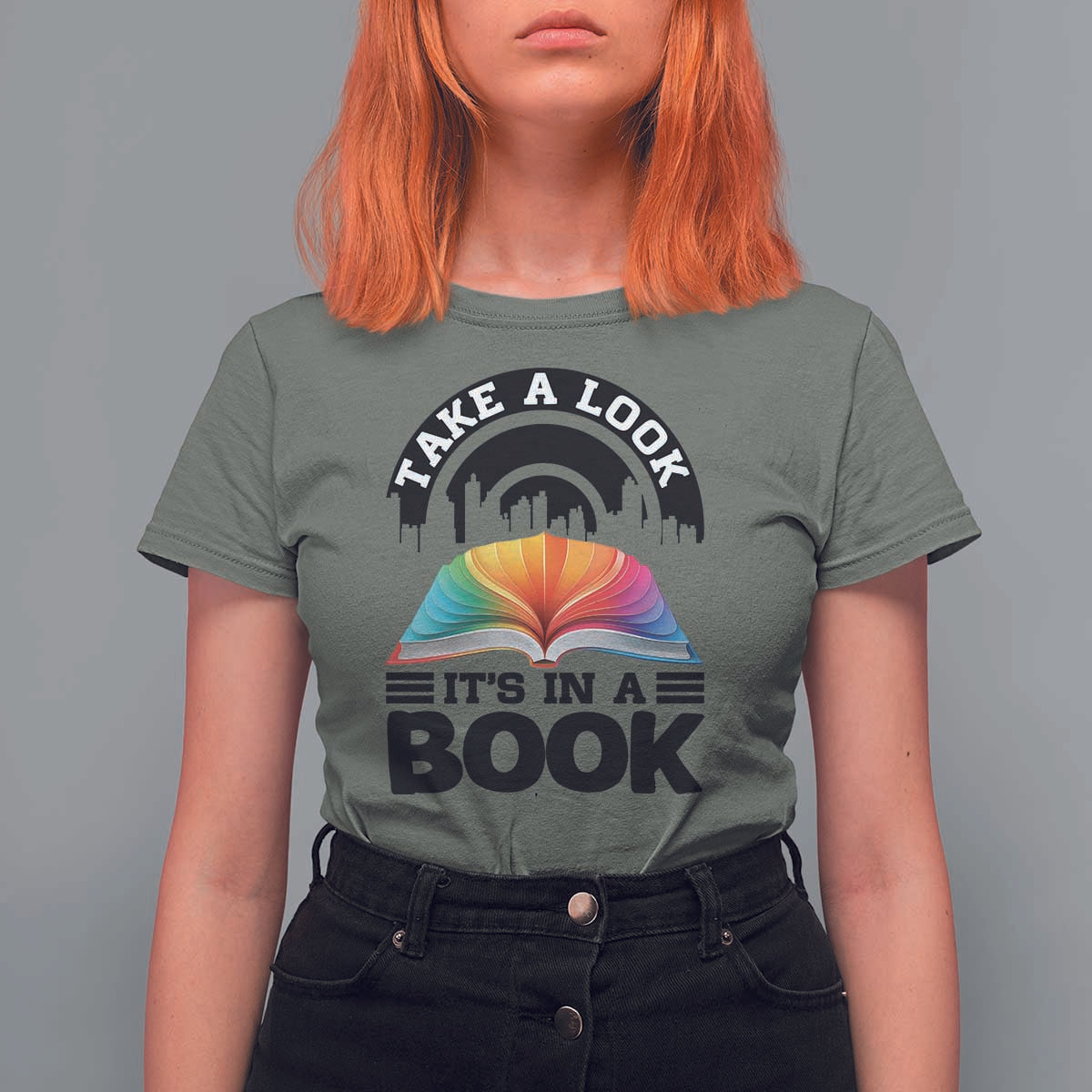 Take A Look It Is In A Book T Shirt For Women Reading Retro Rainbow Vintage - Wonder Print Shop