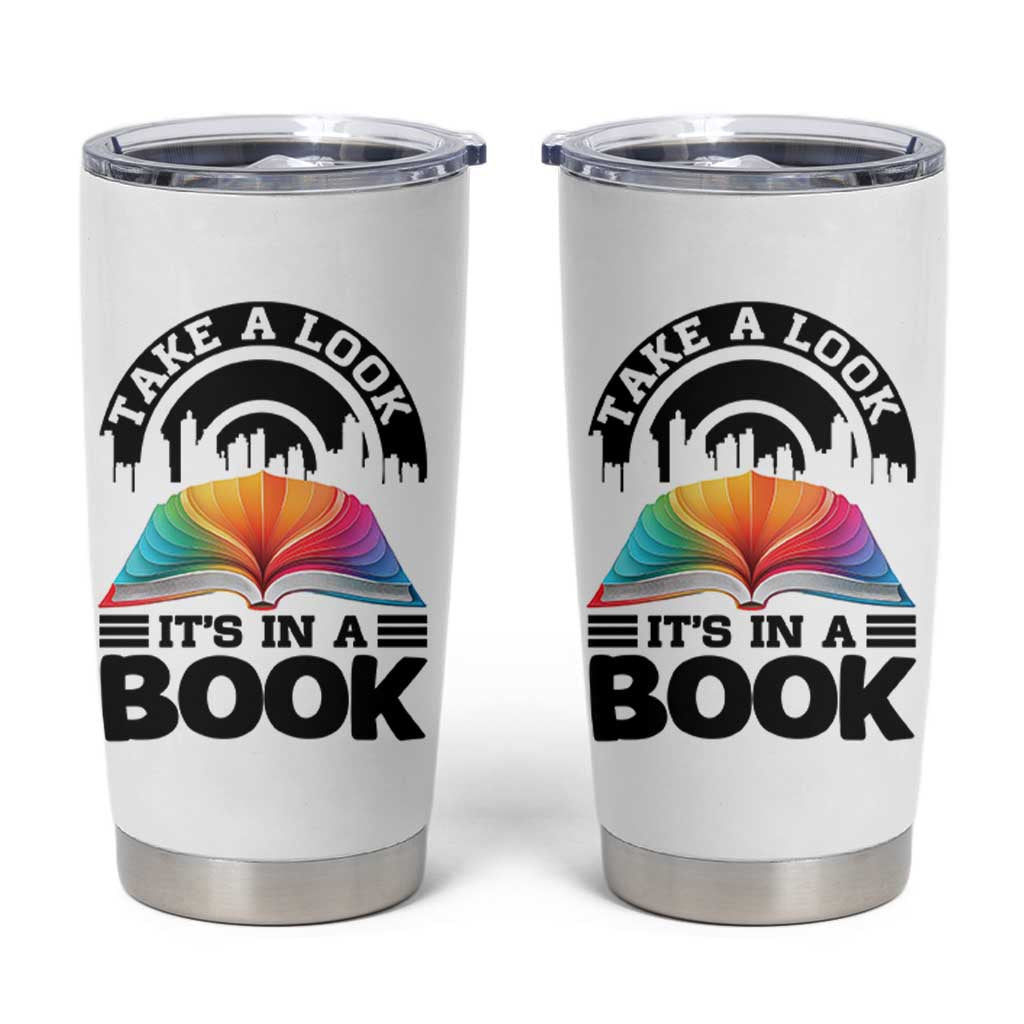 Take A Look It Is In A Book Tumbler Cup Reading Retro Rainbow Vintage