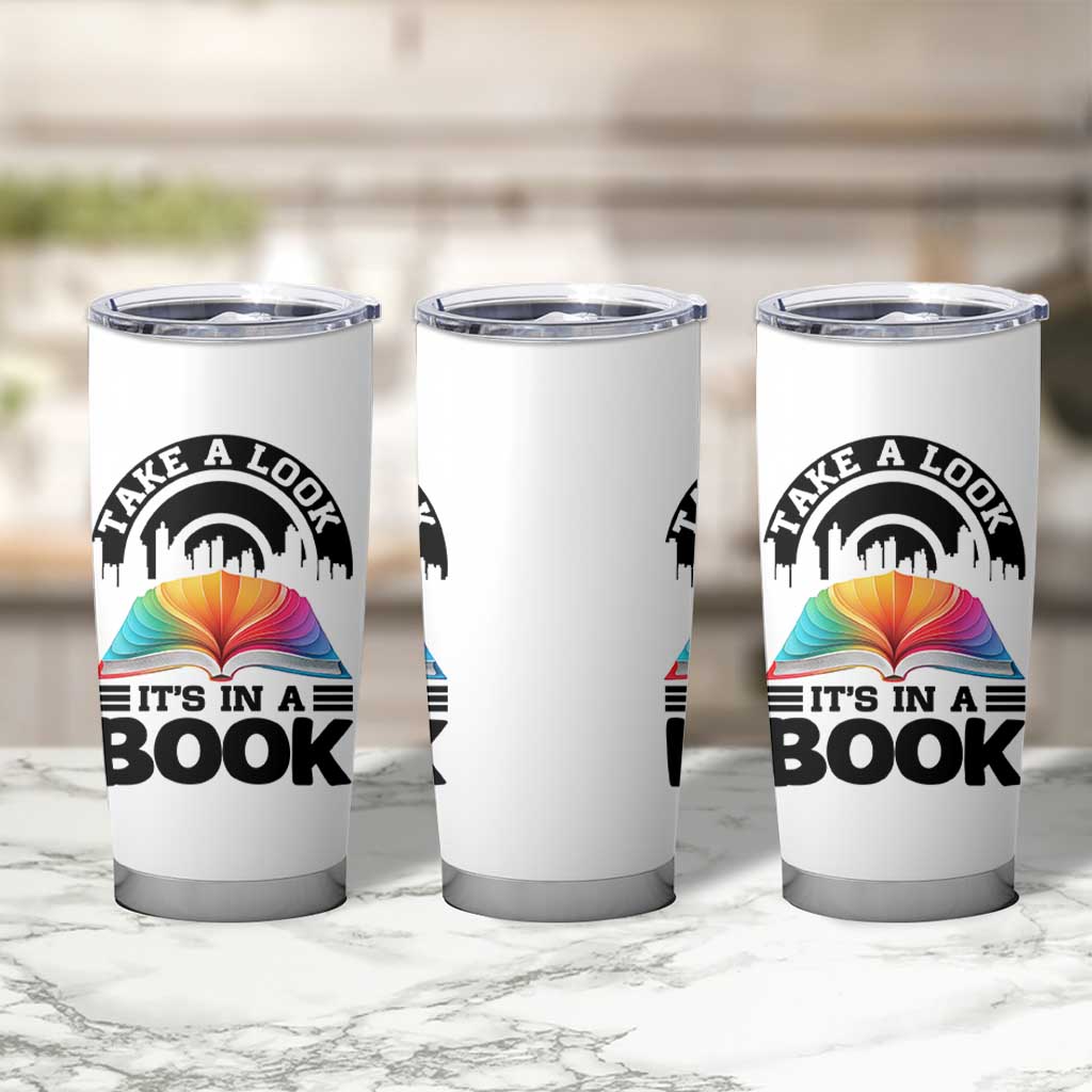 Take A Look It Is In A Book Tumbler Cup Reading Retro Rainbow Vintage