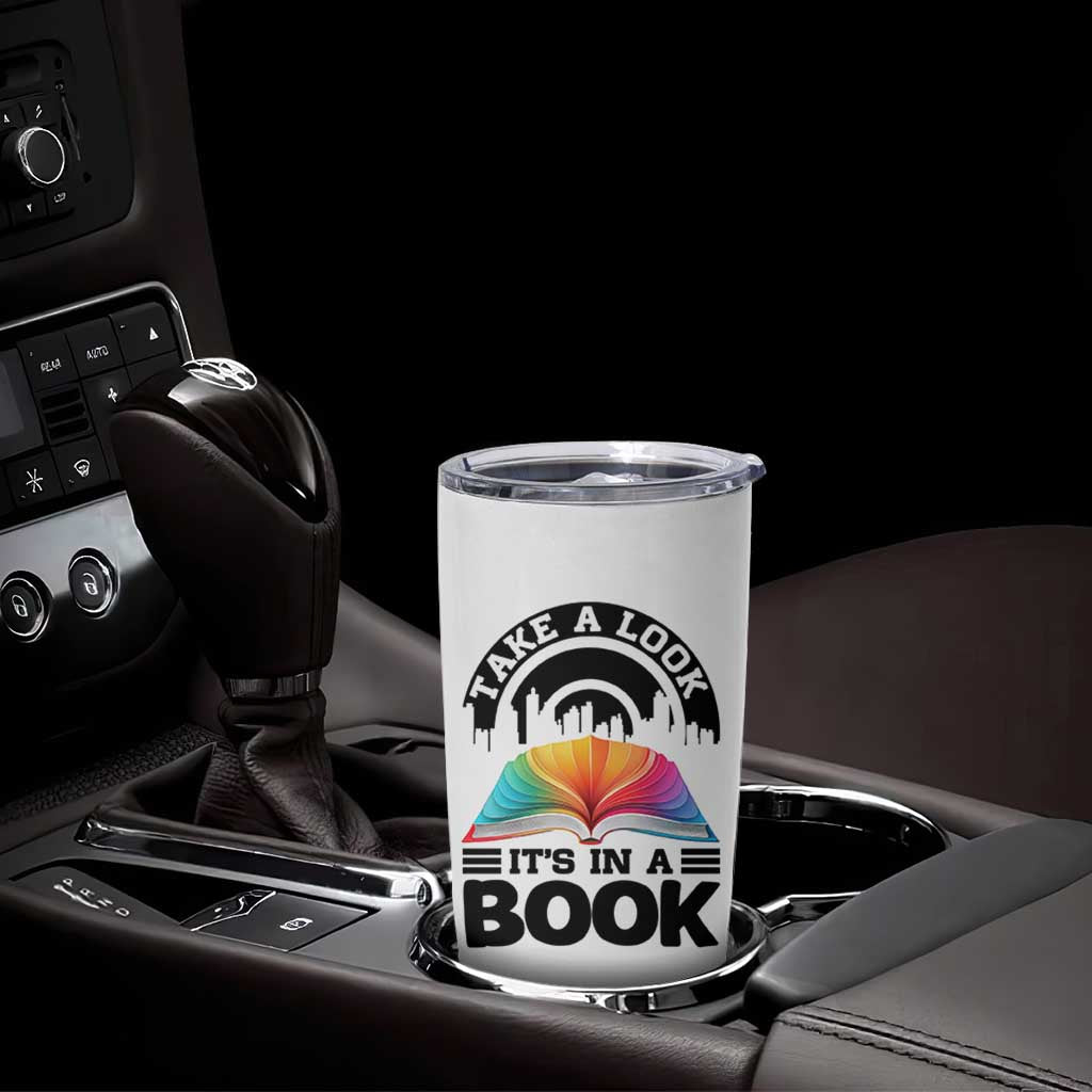 Take A Look It Is In A Book Tumbler Cup Reading Retro Rainbow Vintage