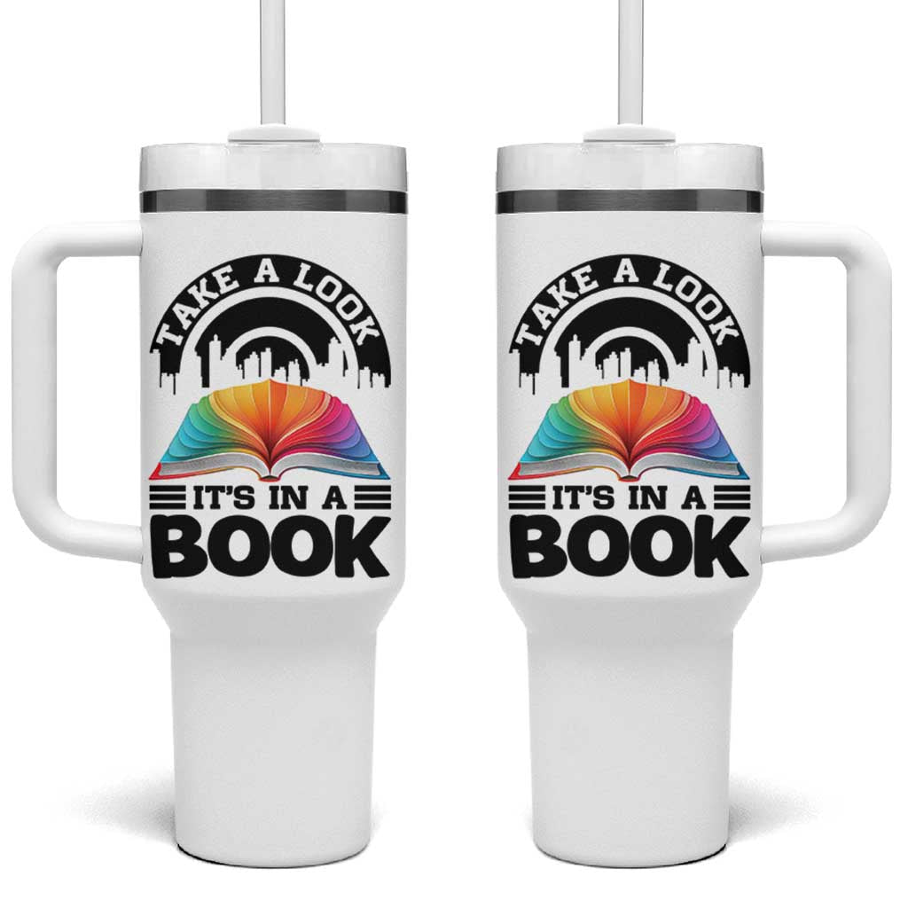 Take A Look It Is In A Book Tumbler With Handle Reading Retro Rainbow Vintage