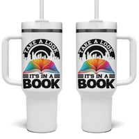 Take A Look It Is In A Book Tumbler With Handle Reading Retro Rainbow Vintage