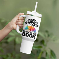Take A Look It Is In A Book Tumbler With Handle Reading Retro Rainbow Vintage