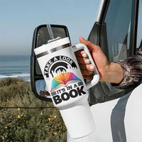 Take A Look It Is In A Book Tumbler With Handle Reading Retro Rainbow Vintage