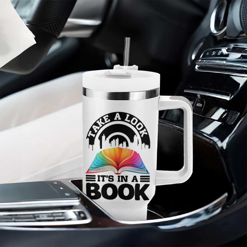 Take A Look It Is In A Book Tumbler With Handle Reading Retro Rainbow Vintage