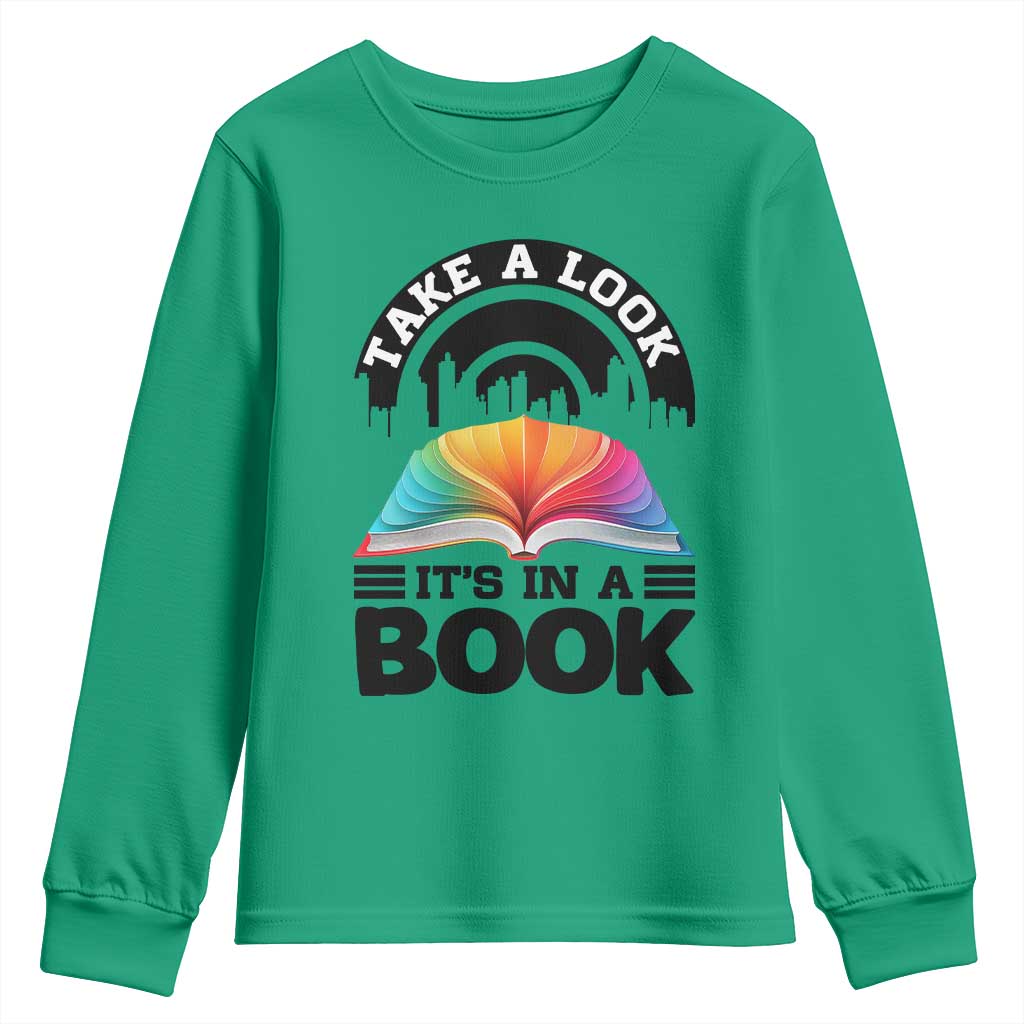 Take A Look It Is In A Book Youth Sweatshirt Reading Retro Rainbow Vintage - Wonder Print Shop