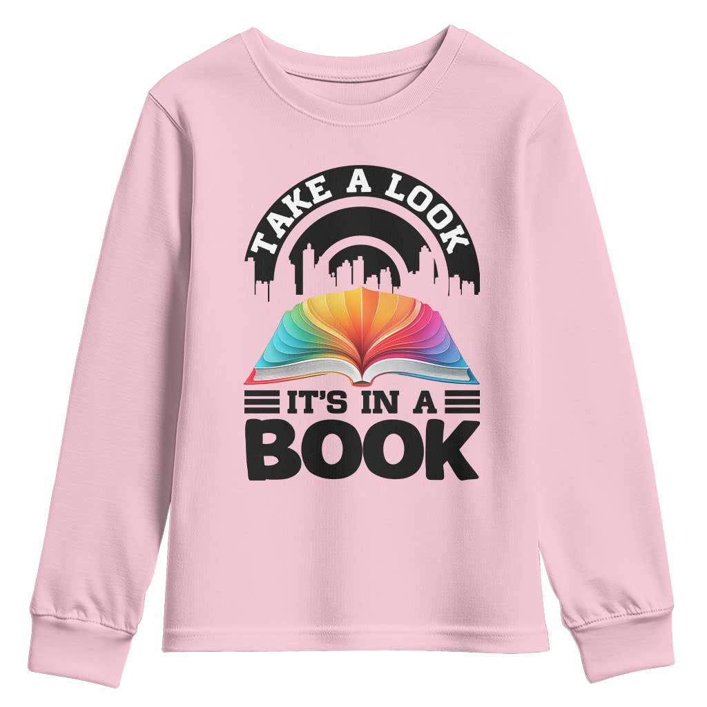 Take A Look It Is In A Book Youth Sweatshirt Reading Retro Rainbow Vintage - Wonder Print Shop
