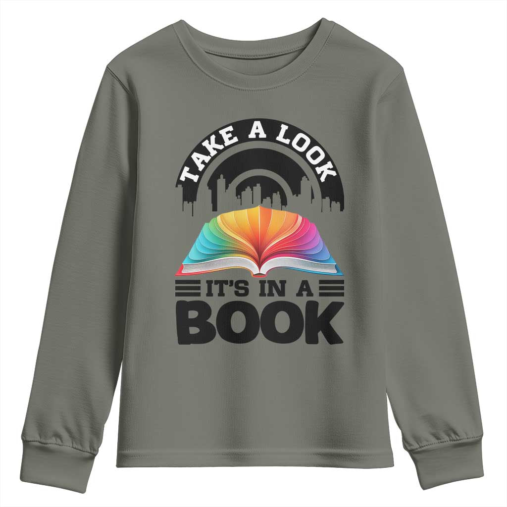 Take A Look It Is In A Book Youth Sweatshirt Reading Retro Rainbow Vintage - Wonder Print Shop