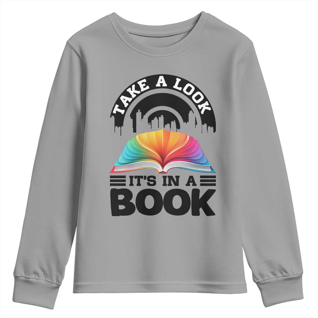 Take A Look It Is In A Book Youth Sweatshirt Reading Retro Rainbow Vintage - Wonder Print Shop