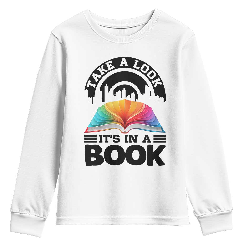 Take A Look It Is In A Book Youth Sweatshirt Reading Retro Rainbow Vintage - Wonder Print Shop