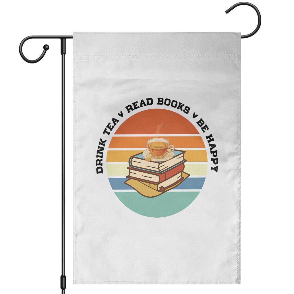 Drink Tea Read Books Be Happy Garden Flag Book Worm Tea Cup - Wonder Print Shop