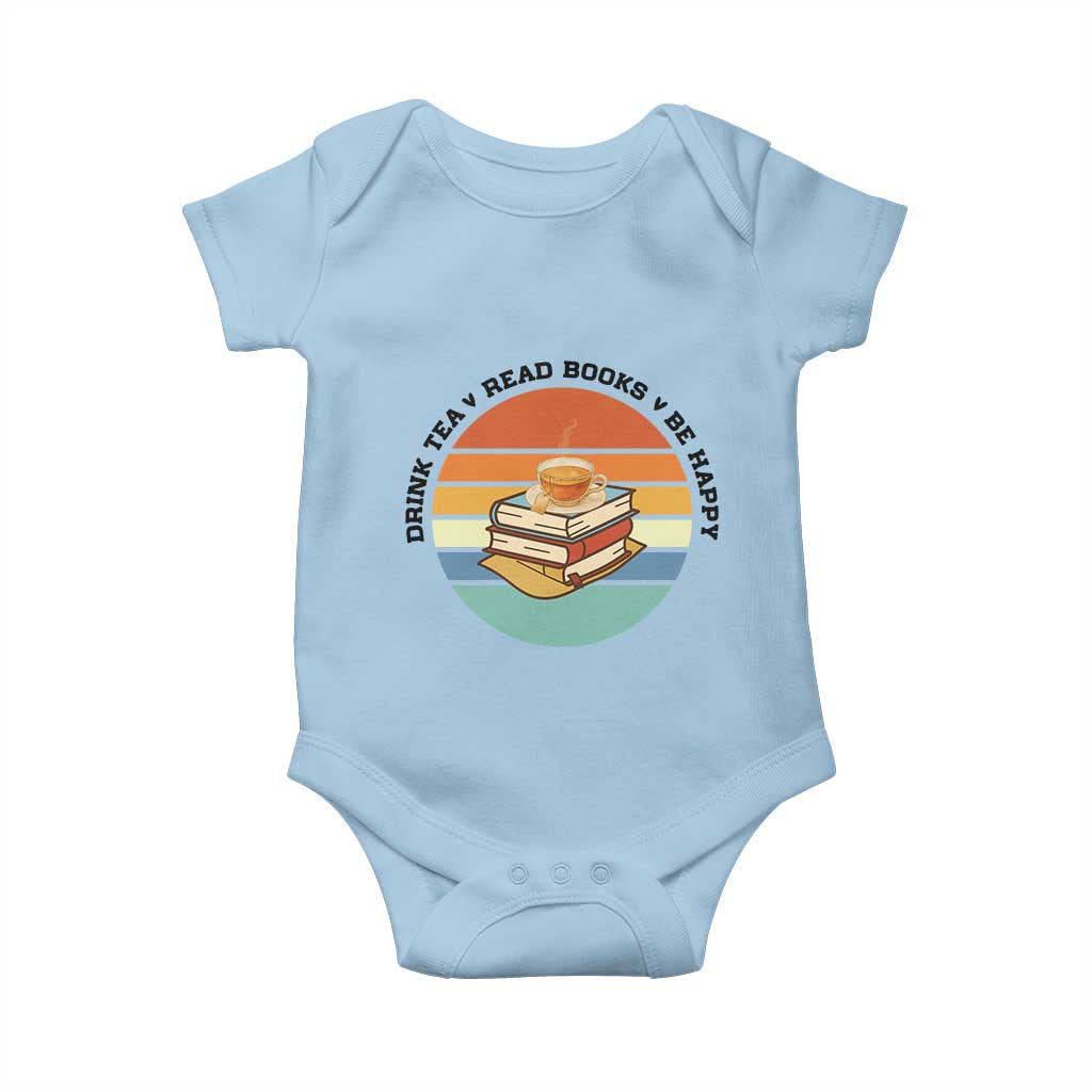 Drink Tea Read Books Be Happy Baby Onesie Book Worm Tea Cup - Wonder Print Shop