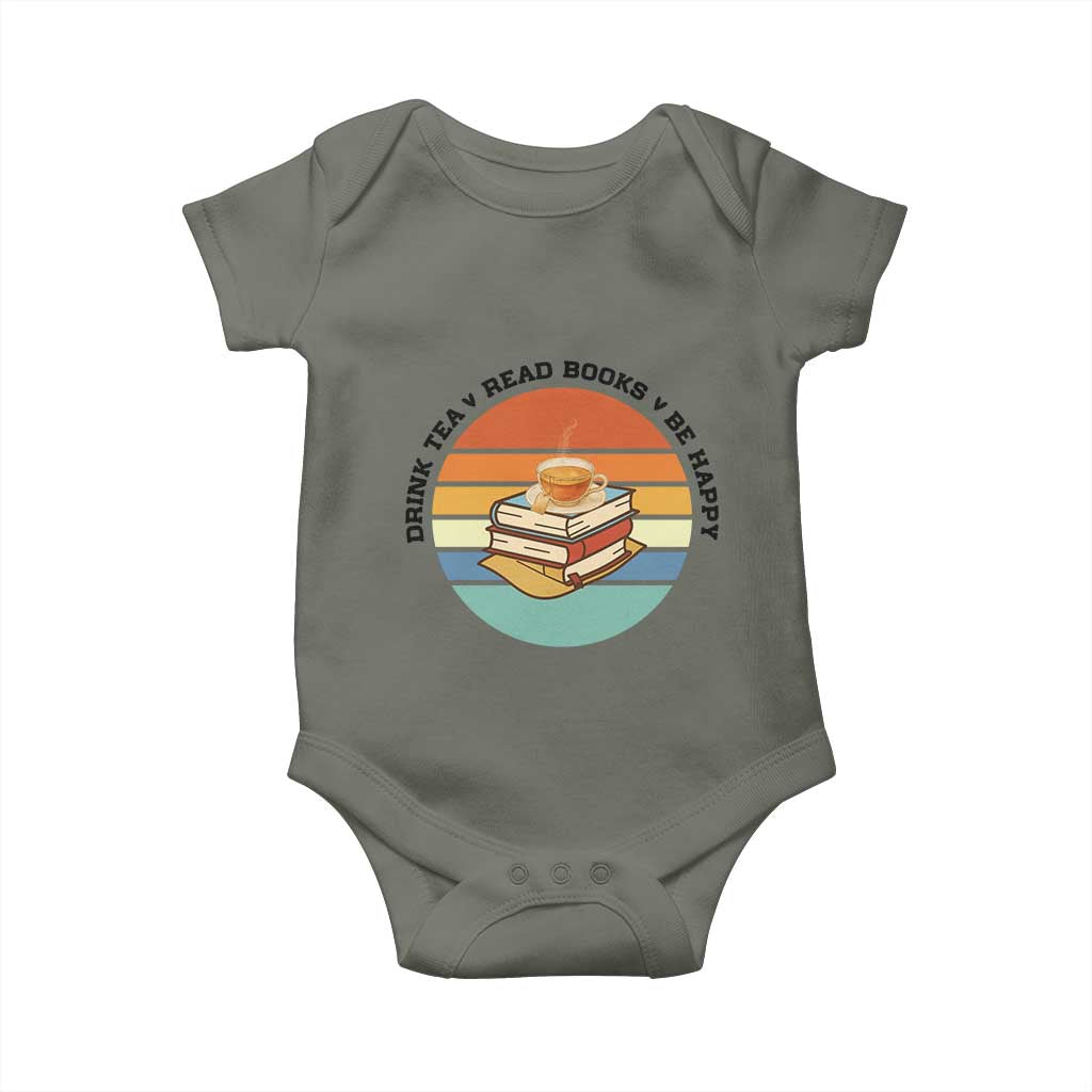 Drink Tea Read Books Be Happy Baby Onesie Book Worm Tea Cup - Wonder Print Shop