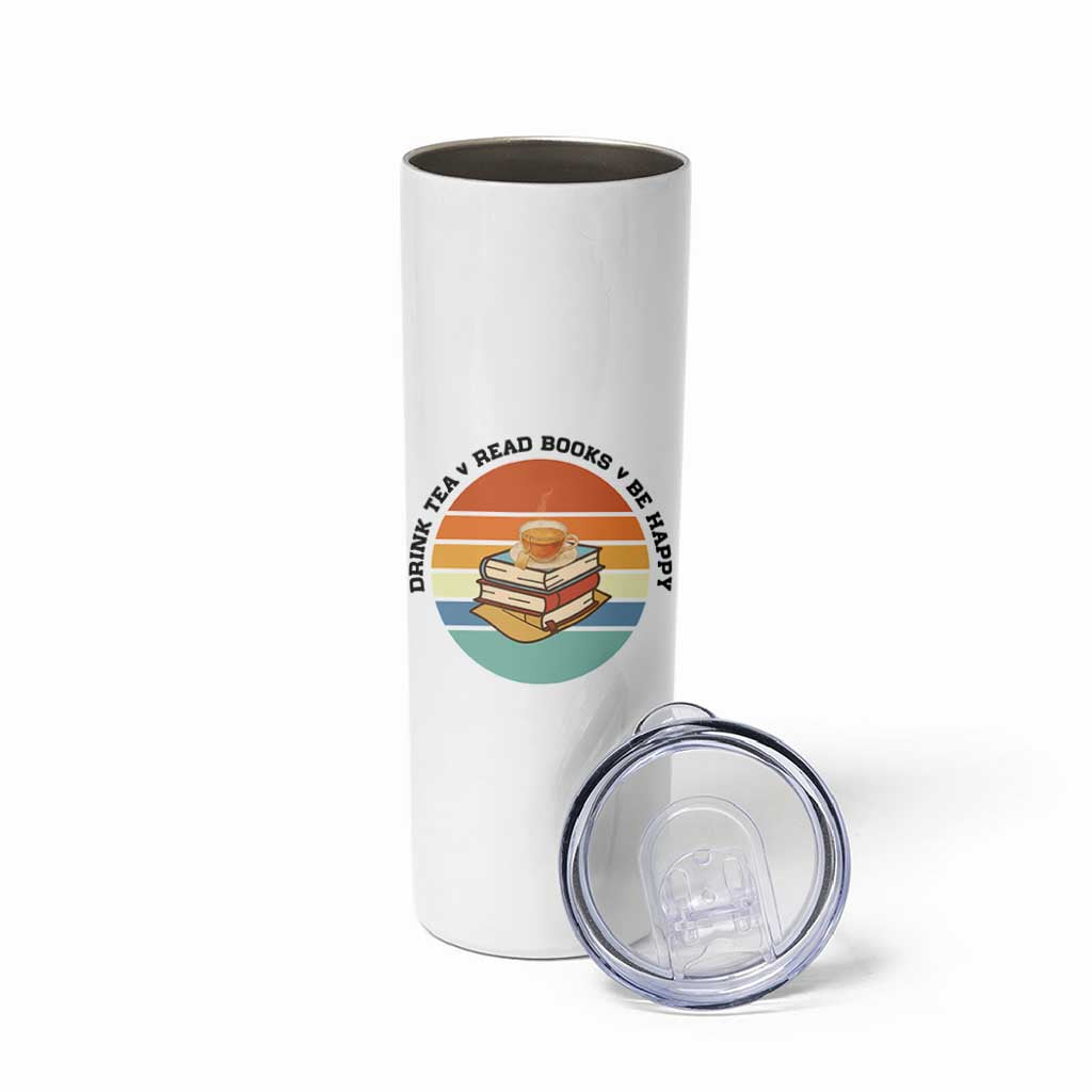 Drink Tea Read Books Be Happy Skinny Tumbler Book Worm Tea Cup
