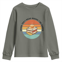 Drink Tea Read Books Be Happy Youth Sweatshirt Book Worm Tea Cup - Wonder Print Shop