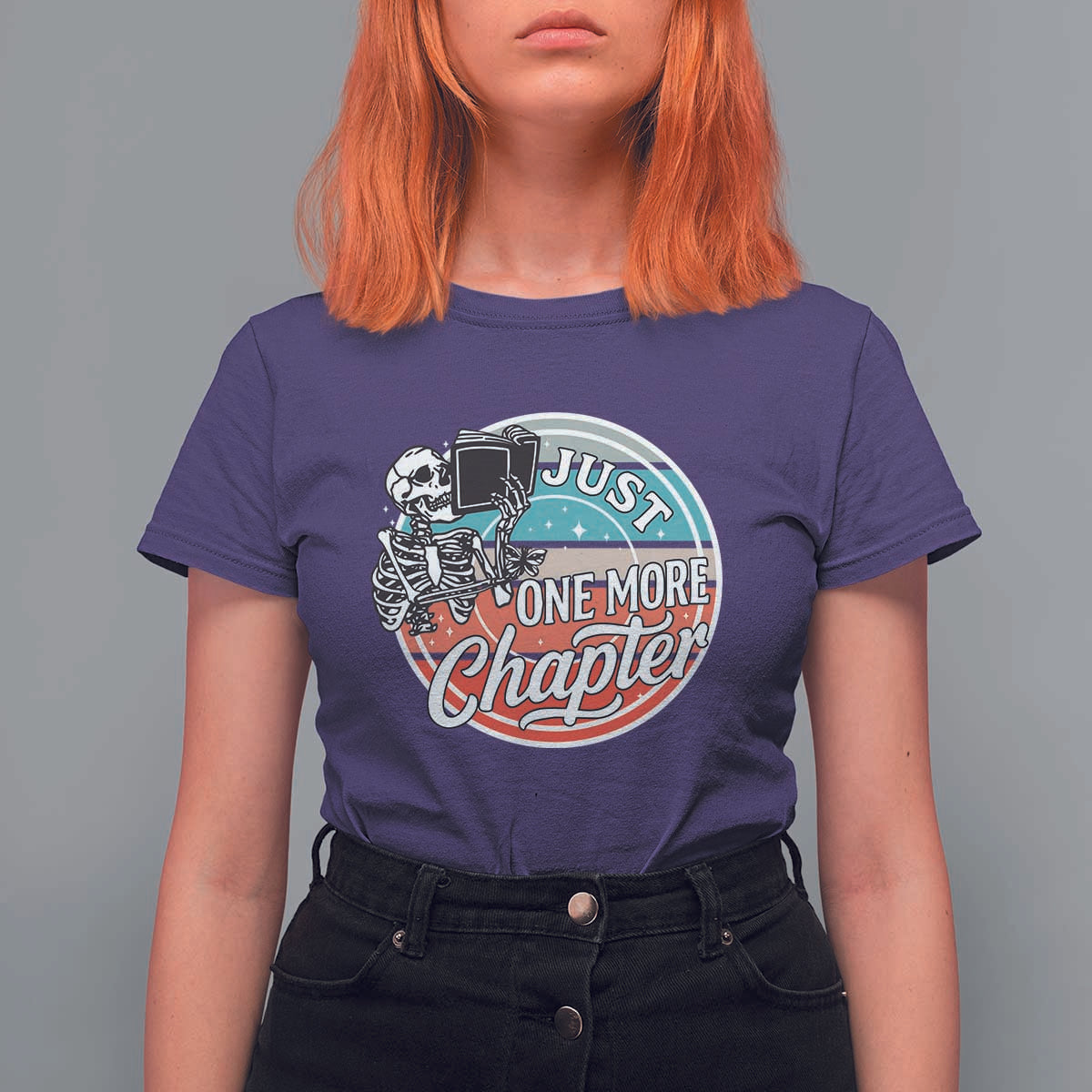 Just One More Chapter T Shirt For Women Funny Skeleton Reading Book - Wonder Print Shop