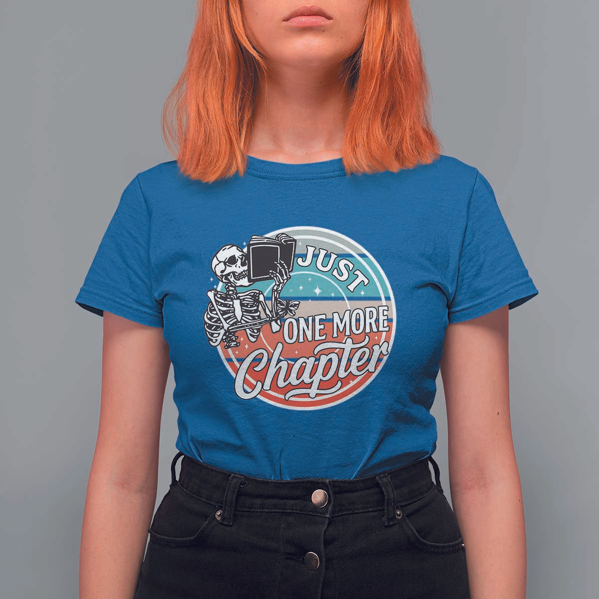 Just One More Chapter T Shirt For Women Funny Skeleton Reading Book - Wonder Print Shop