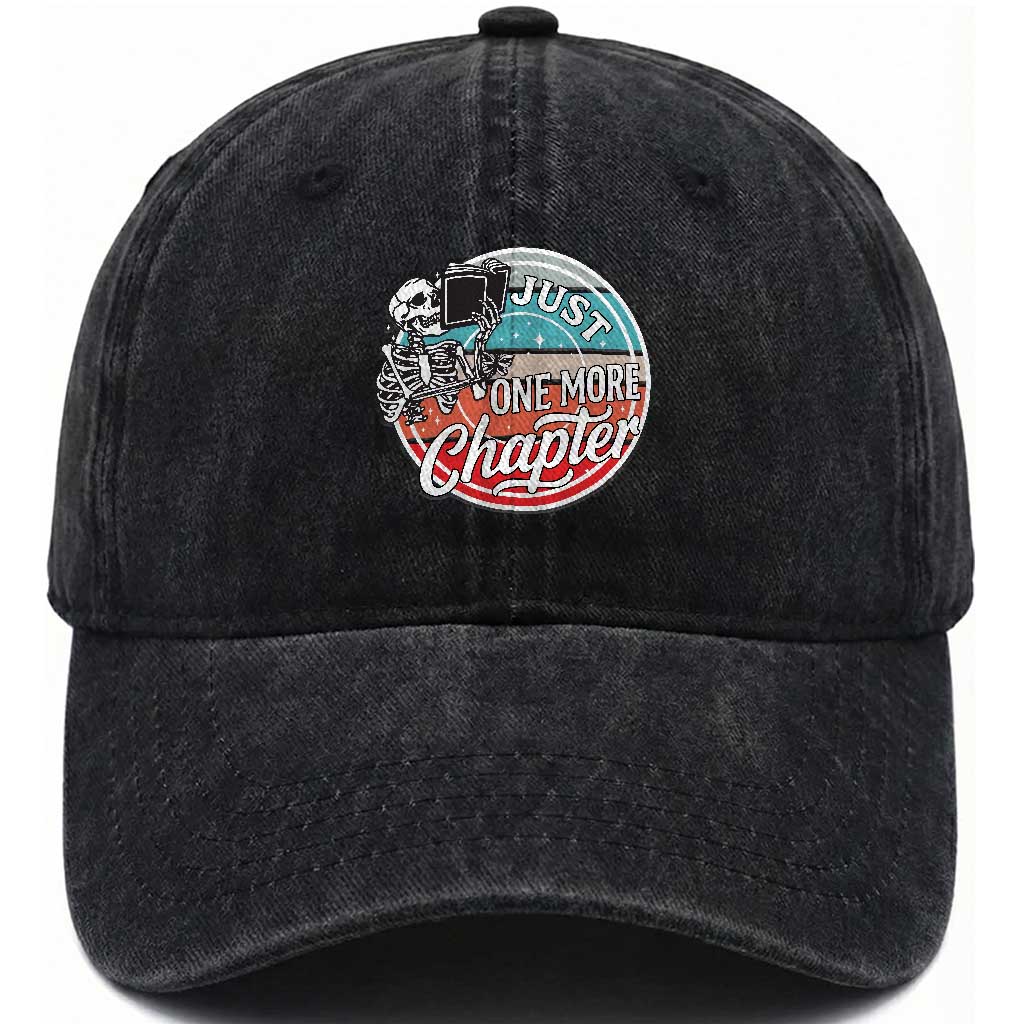 Just One More Chapter Washed Cotton Baseball Cap Funny Skeleton Reading Book