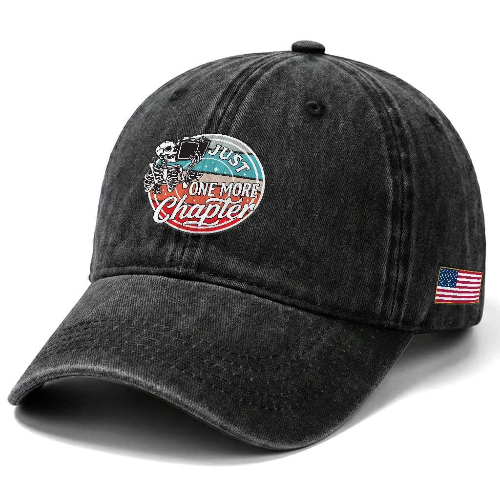 Just One More Chapter Washed Cotton Baseball Cap Funny Skeleton Reading Book