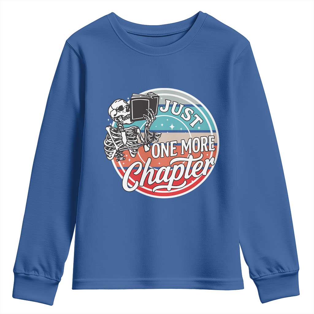 Just One More Chapter Youth Sweatshirt Funny Skeleton Reading Book - Wonder Print Shop