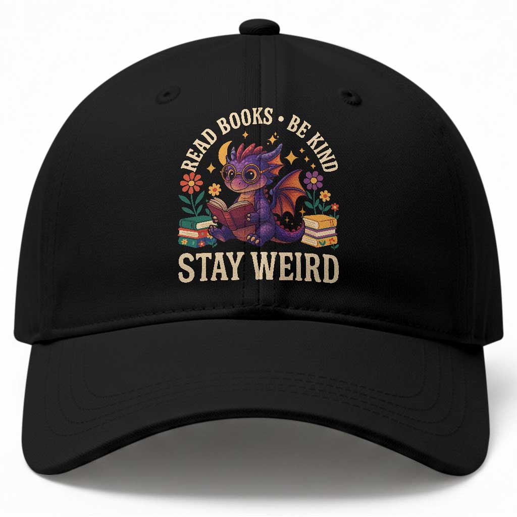 Dragon Read Book Baseball Cap Funny Read Books Be Kind Stay Weird