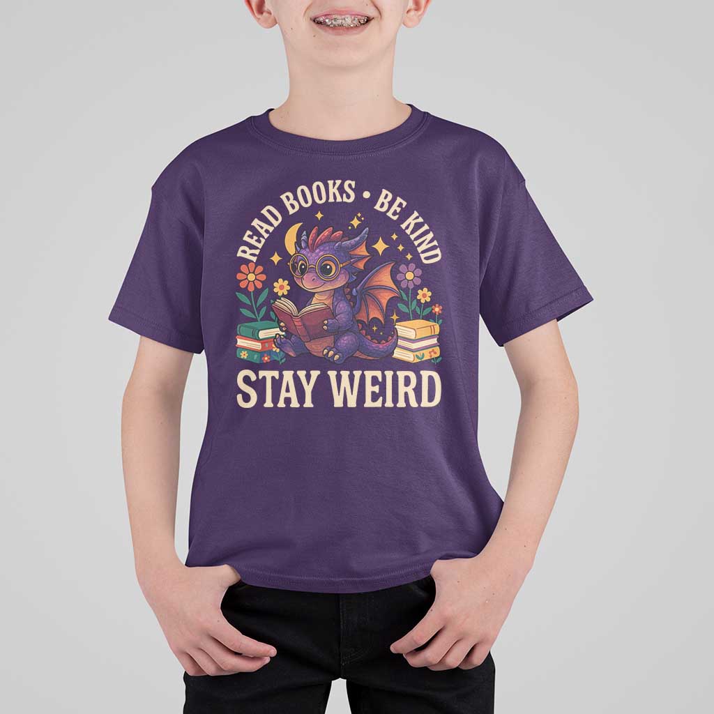 Dragon Read Book T Shirt For Kid Funny Read Books Be Kind Stay Weird - Wonder Print Shop