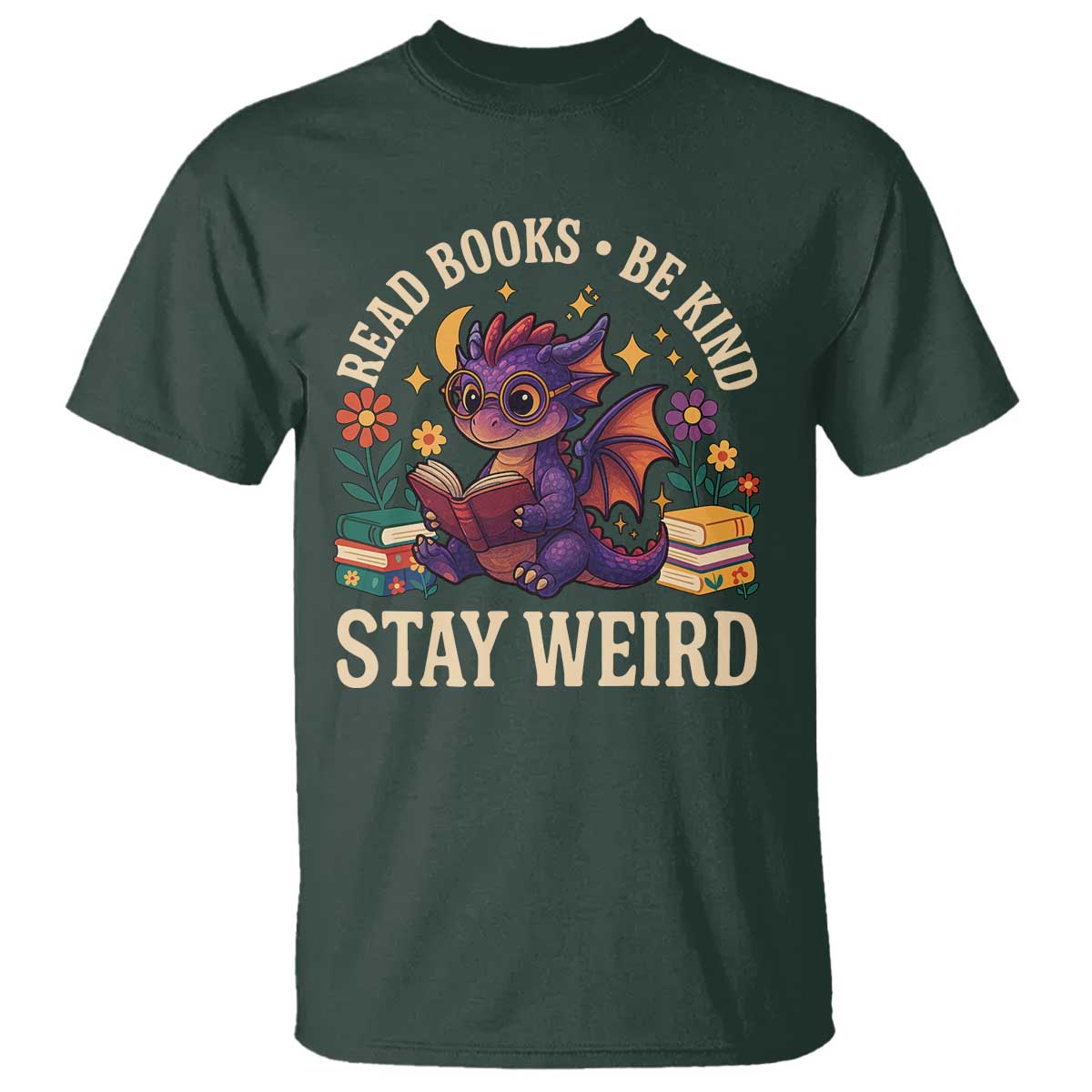 Dragon Read Book T Shirt Funny Read Books Be Kind Stay Weird - Wonder Print Shop