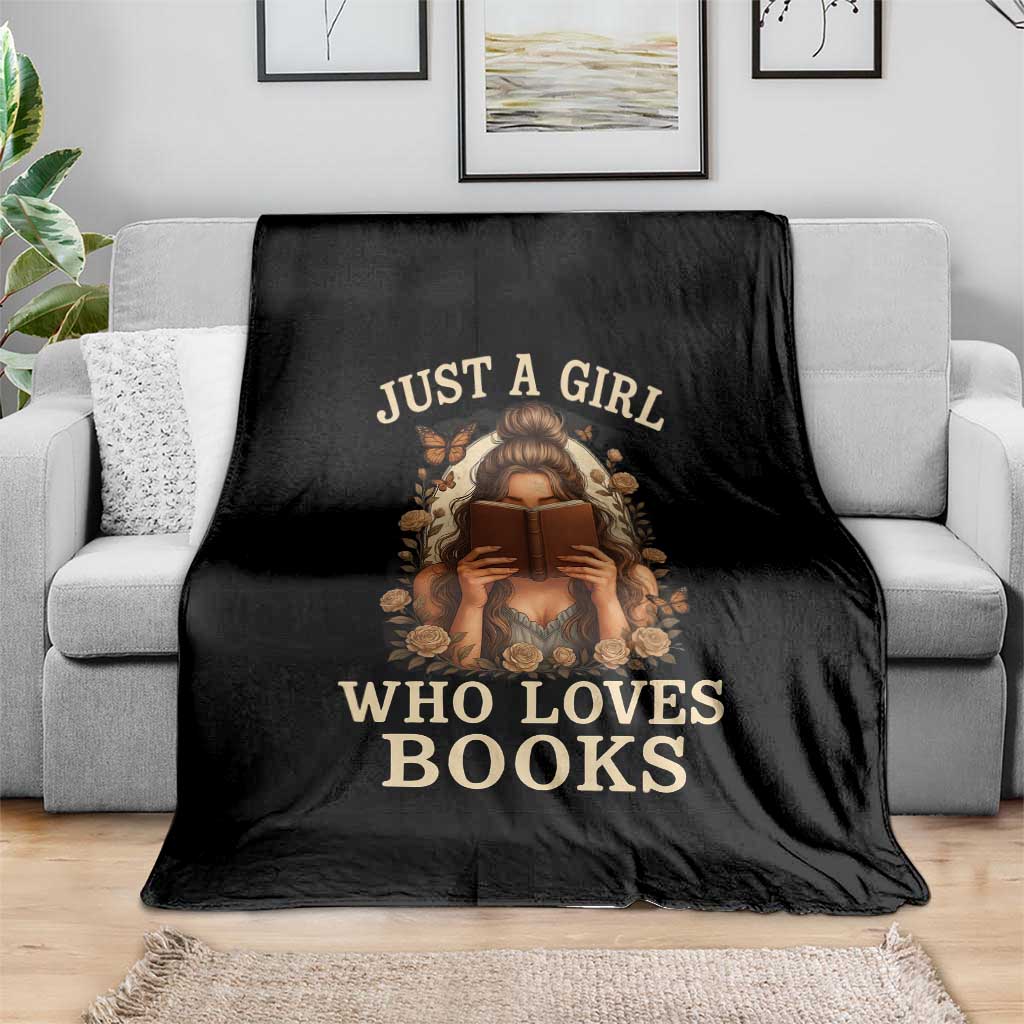 Just A Girl Who Loves Books Throw Blanket Funny Bookworm Quote - Wonder Print Shop