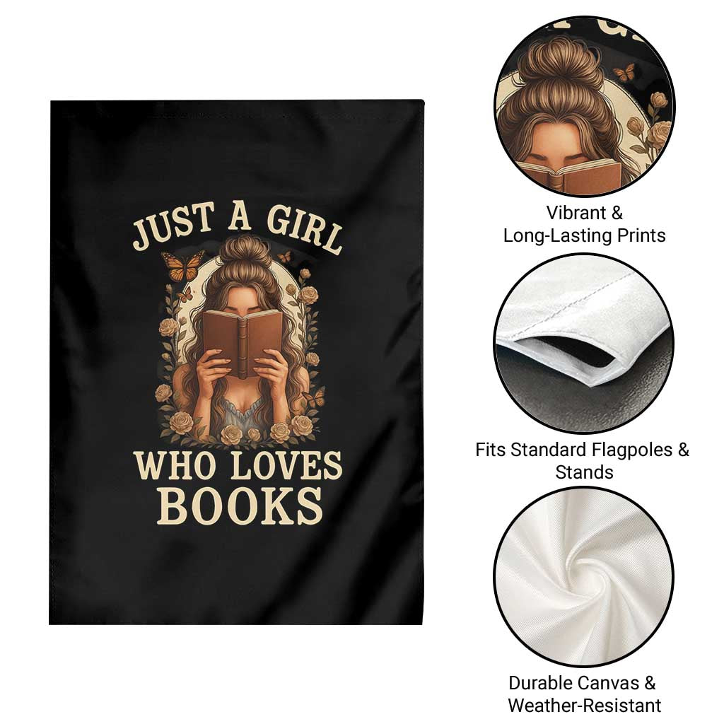 Just A Girl Who Loves Books Garden Flag Funny Bookworm Quote - Wonder Print Shop