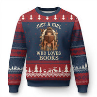 Just A Girl Who Loves Books Ugly Christmas Sweater Funny Bookworm Quote - Wonder Print Shop
