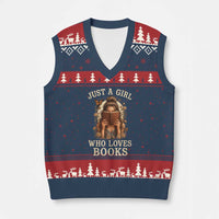 Just A Girl Who Loves Books V-Neck Knit Sweater Vest Funny Bookworm Quote - Wonder Print Shop