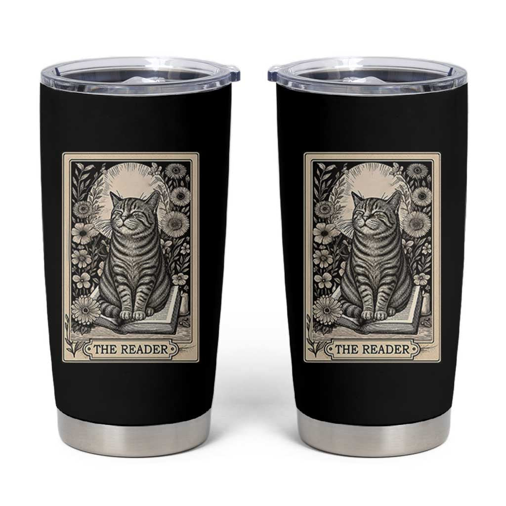 Funny Bookish Kitty Lover Tumbler Cup The Reader Tarot Card Book Lover Gift