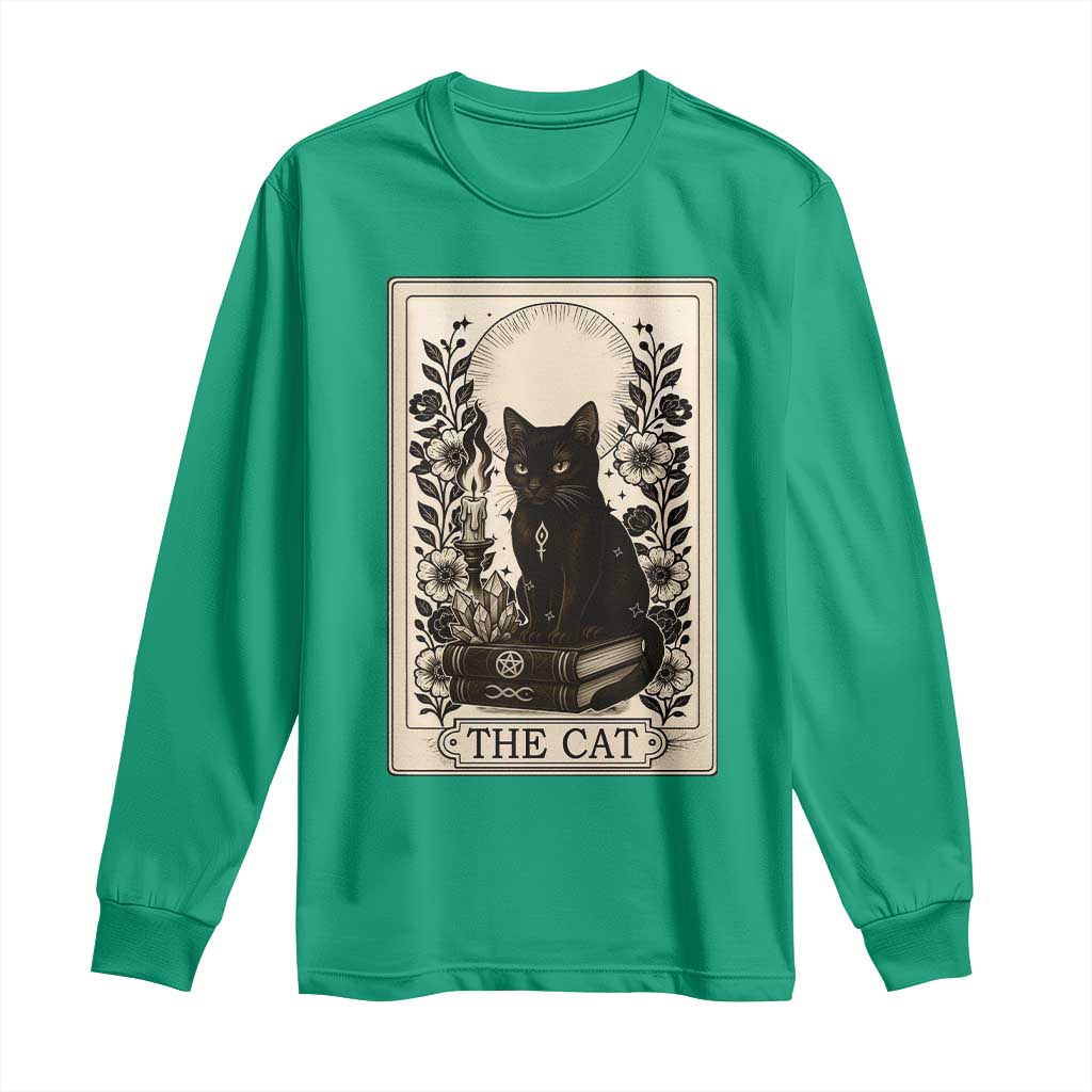 Funny The Cat Book Long Sleeve Shirt Kitty Lover Tarot Card - Wonder Print Shop