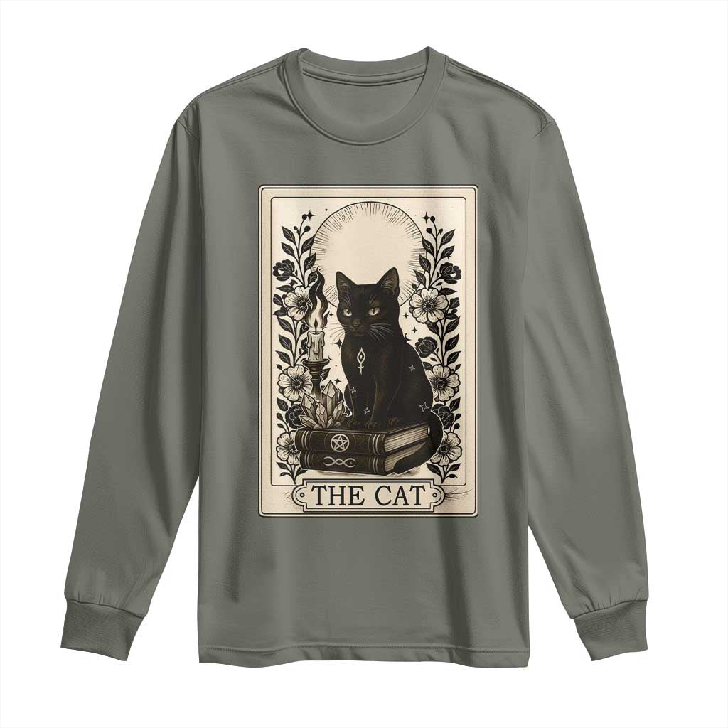 Funny The Cat Book Long Sleeve Shirt Kitty Lover Tarot Card - Wonder Print Shop