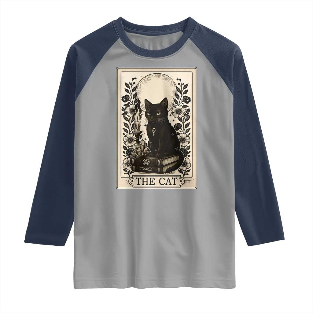Funny The Cat Book Raglan Shirt Kitty Lover Tarot Card - Wonder Print Shop