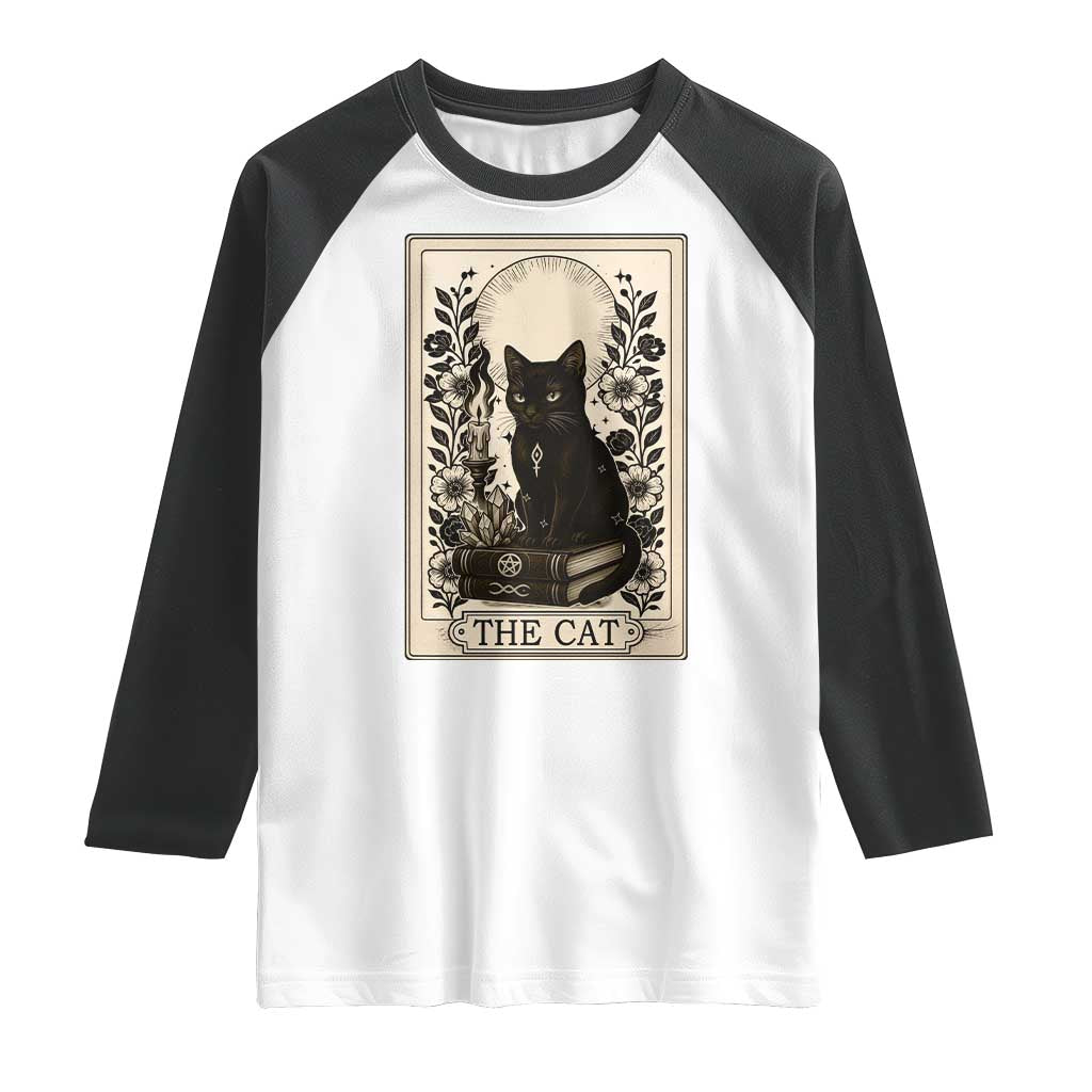 Funny The Cat Book Raglan Shirt Kitty Lover Tarot Card - Wonder Print Shop