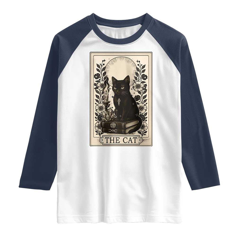 Funny The Cat Book Raglan Shirt Kitty Lover Tarot Card - Wonder Print Shop