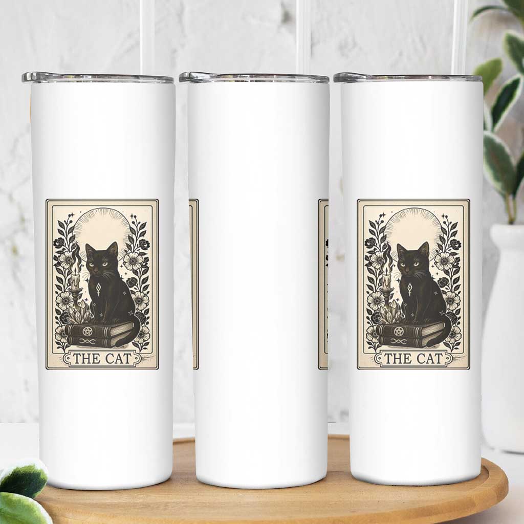 Funny The Cat Book Skinny Tumbler Kitty Lover Tarot Card