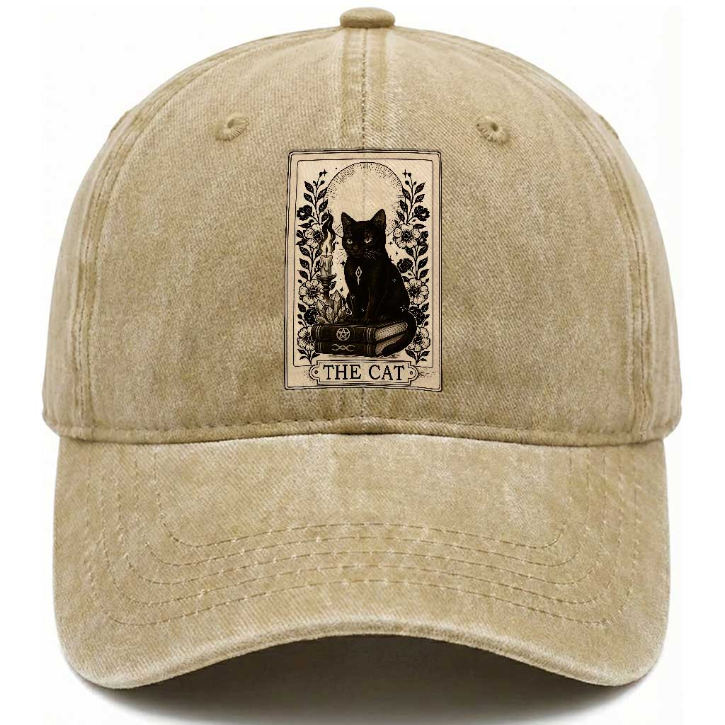 Funny The Cat Book Washed Cotton Baseball Cap Kitty Lover Tarot Card