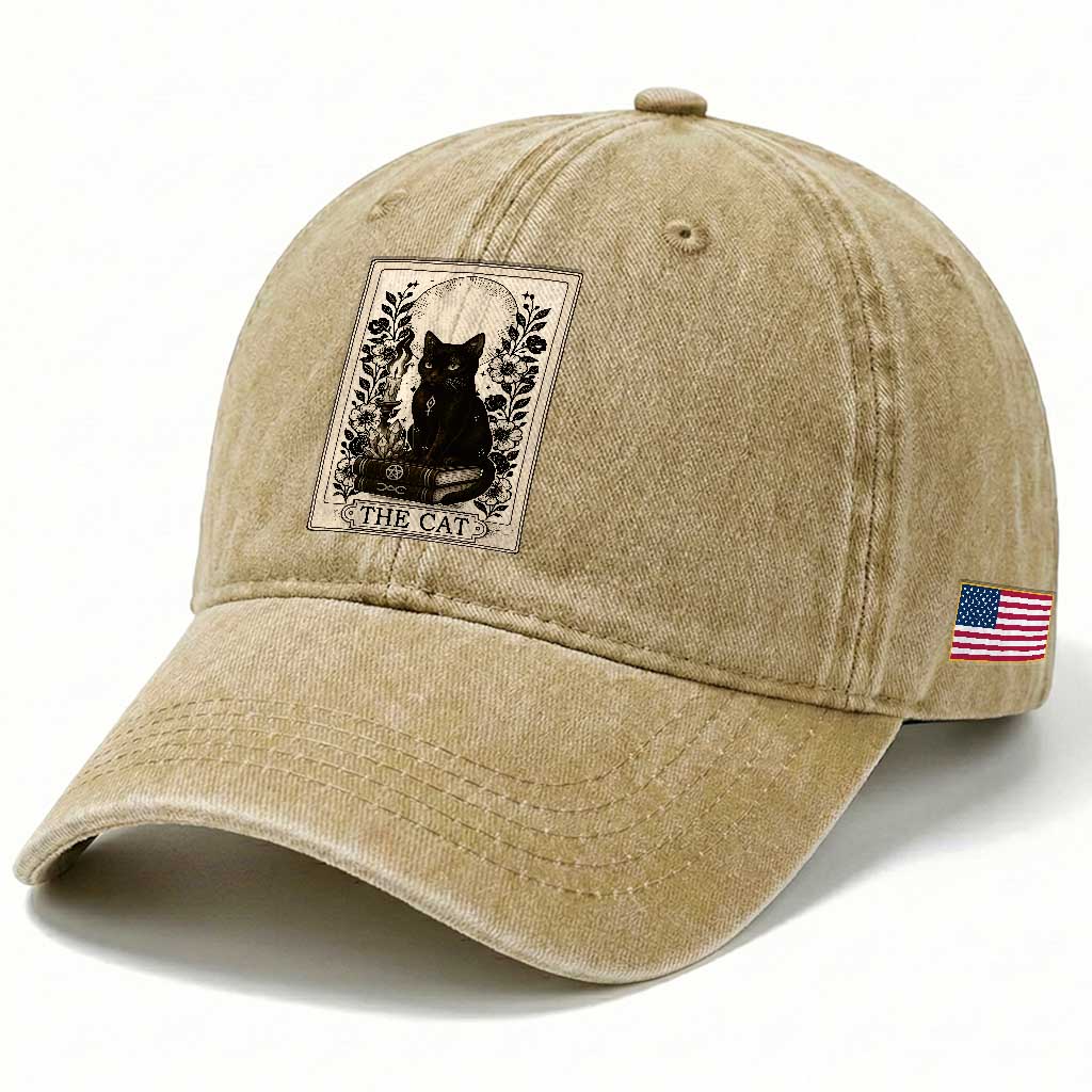 Funny The Cat Book Washed Cotton Baseball Cap Kitty Lover Tarot Card