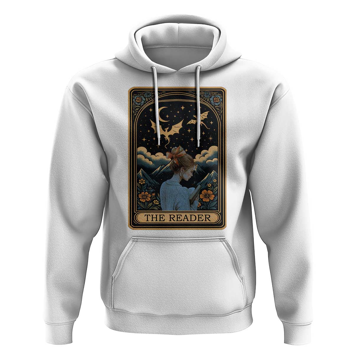 Funny The Reader Tarot Card Hoodie Girl Reading Fantasy Book - Wonder Print Shop
