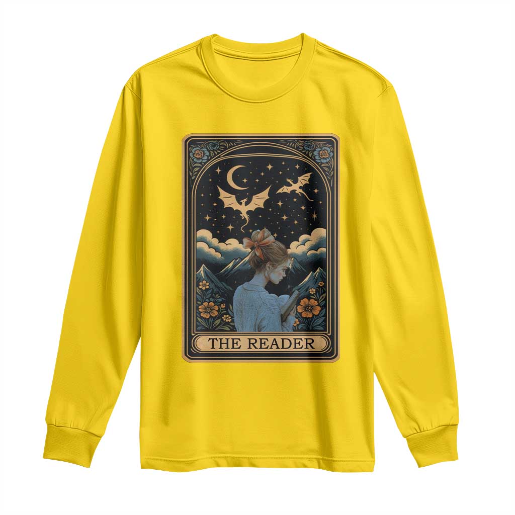 Funny The Reader Tarot Card Long Sleeve Shirt Girl Reading Fantasy Book - Wonder Print Shop
