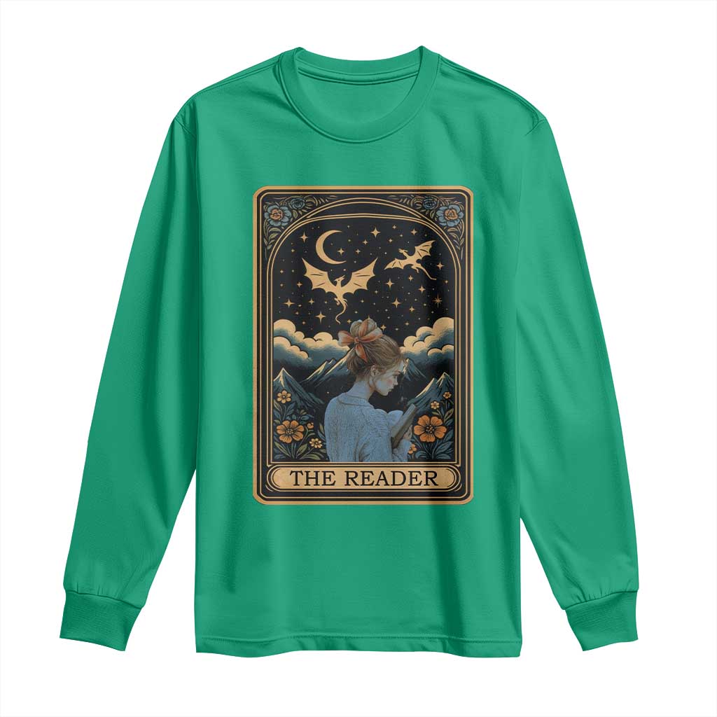 Funny The Reader Tarot Card Long Sleeve Shirt Girl Reading Fantasy Book - Wonder Print Shop