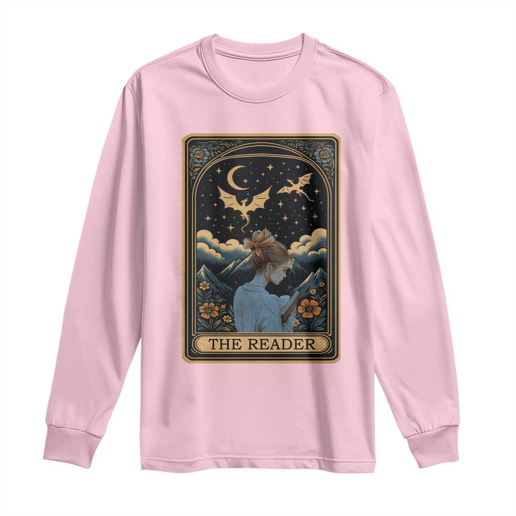 Funny The Reader Tarot Card Long Sleeve Shirt Girl Reading Fantasy Book - Wonder Print Shop