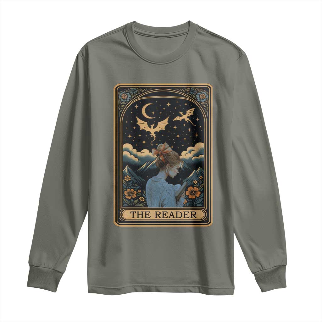 Funny The Reader Tarot Card Long Sleeve Shirt Girl Reading Fantasy Book - Wonder Print Shop